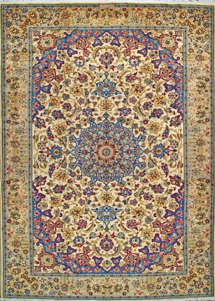 https://www.armanrugs.com/ | 9' 4" x 13' 1" Beige Esfahan Hand Knotted Wool Authentic Persian Rug