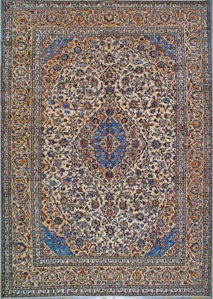https://www.armanrugs.com/ | 9' 8" x 13' 11"  Beige Kashan Hand Knotted Wool Authentic Persian Rug