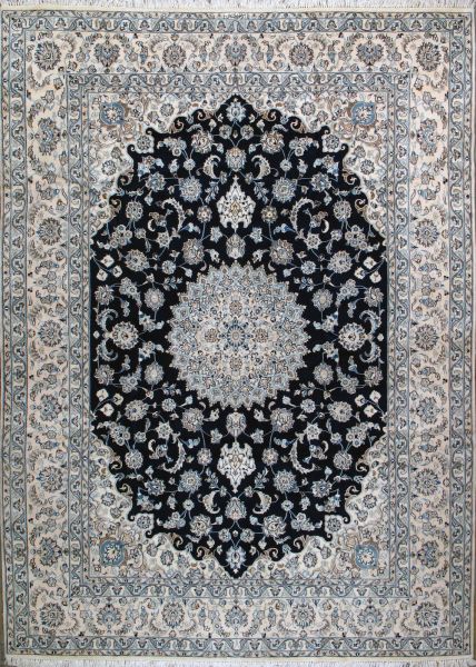https://www.armanrugs.com/ | 8' 2" x 11' 2" Navy Blue Nain Hand Knotted Wool & Silk Authentic Persian Rug