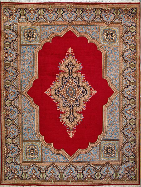 https://www.armanrugs.com/ | 9' 8" x 13' 1" Red Hand Knotted Authentic Kerman Persian Rug