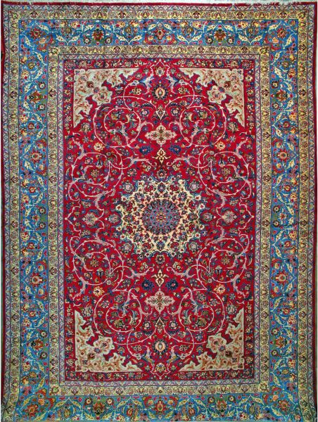 https://www.armanrugs.com/ | 13' 3" x  19' 0" Red Esfahan Hand Knotted Wool Authentic Persian Rug