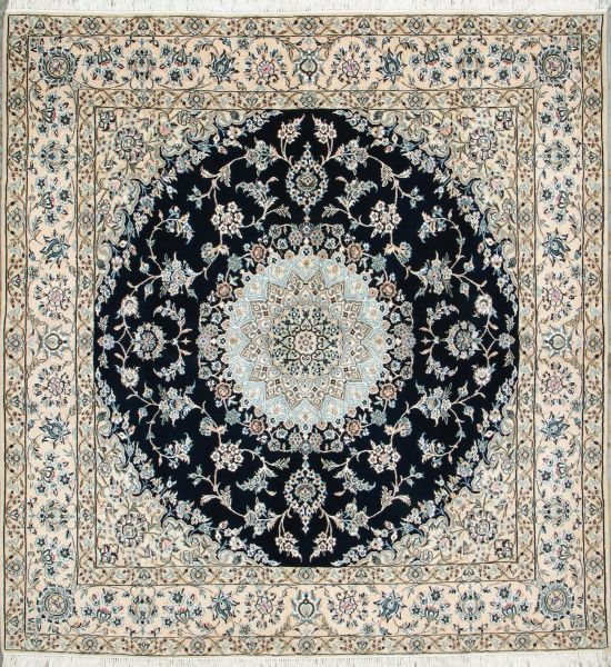 https://www.armanrugs.com/ | 6' 8" x 7' 0" Navy Blue Nain Hand Knotted Wool & Silk Authentic Persian Rug