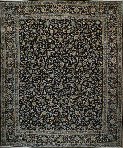 https://www.armanrugs.com/ | 13' 1" x 16' 1" Blue Kashan Hand Knotted Wool Antique  Persian Rug