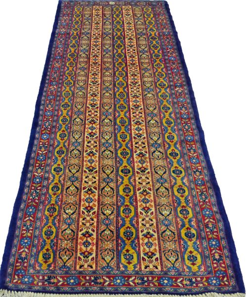 https://www.armanrugs.com/ | 3' 7" x 10' 0" Blue Qum Hand Knotted Wool Authentic Runner Persian Rug