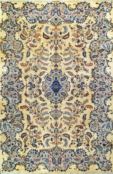 https://www.armanrugs.com/ | 7' 8'  x 12' 2" Beige Kashan Hand Knotted Wool Authentic Persian Rug