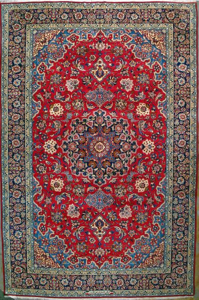 https://www.armanrugs.com/ | 10' 7" x 16' 8" Red Isfahan Hand Knotted Wool Authentic Persian Rug