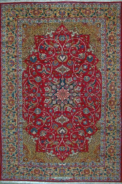 https://www.armanrugs.com/ | 8' 8" x 13' 4" Red Esfahan Hand Knotted Wool Authentic Persian Rug