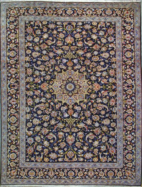 https://www.armanrugs.com/ | 10' 3" x 14' 5" Navy Blue Kashan Hand Knotted Wool Authentic Persian Rug