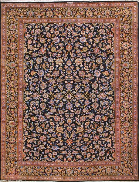 https://www.armanrugs.com/ | 9' 8" x 12' 10" Navy Blue Kashan Hand Knotted Wool Authentic Persian Rug