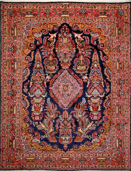 https://www.armanrugs.com/ | 9' 10" x 12' 6" Navy Blue Mashad Hand Knotted Wool Authentic Persian Rug