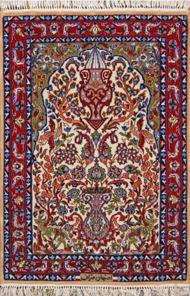 https://www.armanrugs.com/ | 2' 3" x 3'4" Beige Esfahan Hand Knotted Wool & Silk Authentic Persian Rug