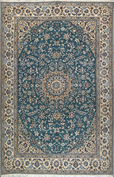 https://www.armanrugs.com/ | 6' 5" x 10' 2" Green Nain Hand Knotted Wool & Silk Authentic Persian Rug