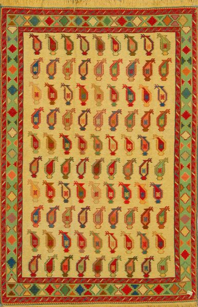 https://www.armanrugs.com/ | 4' 1" x 6' 2" Beige kilim Handmade Wool Authentic Persian Rug