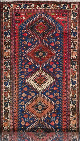 https://www.armanrugs.com/ | 3' 9" x 12' 6" Blue Yalameh Hand Knotted Wool Authentic Runner Persian Rug