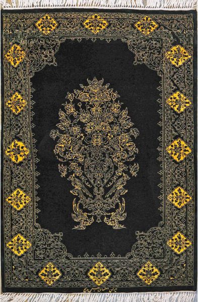 https://www.armanrugs.com/ | 2' 7" x 3' 11" Black Esfahan Hand Knotted Wool & Silk Authentic Persian Rug