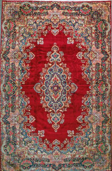 https://www.armanrugs.com/ | 11' 8" x 18' 4" Red Hand Knotted Authentic Kerman Persian Rug