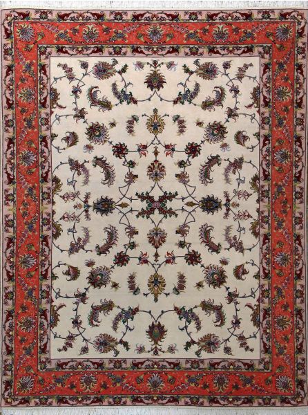 https://www.armanrugs.com/ | 4' 11" x 6' 7" Ivory Tabriz Hand Knotted Wool & Silk Authentic Persian Rug
