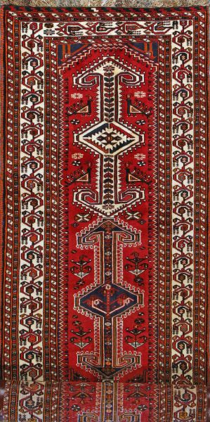 https://www.armanrugs.com/ | 3' 1" x 12' 10" Red Nasrabad Hand Knotted Wool Authentic Runner Persian Rug
