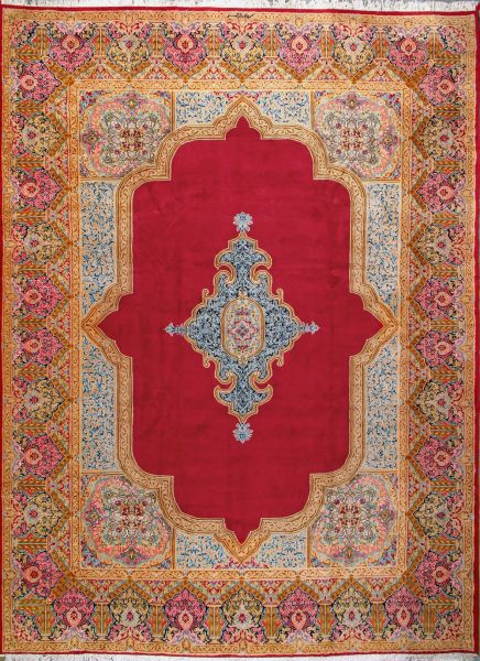 https://www.armanrugs.com/ | 9' 7" x 13' 3" Red Hand Knotted Authentic Kerman Persian Rug