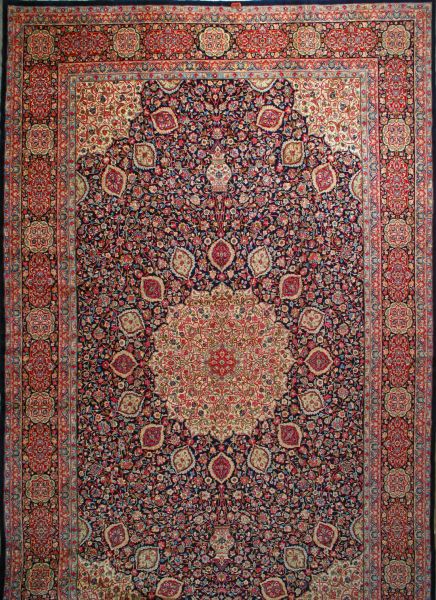 https://www.armanrugs.com/ | 13' 1" x 21' 8" Navy Blue Hand Knotted Wool Antique kerman Persian Rug