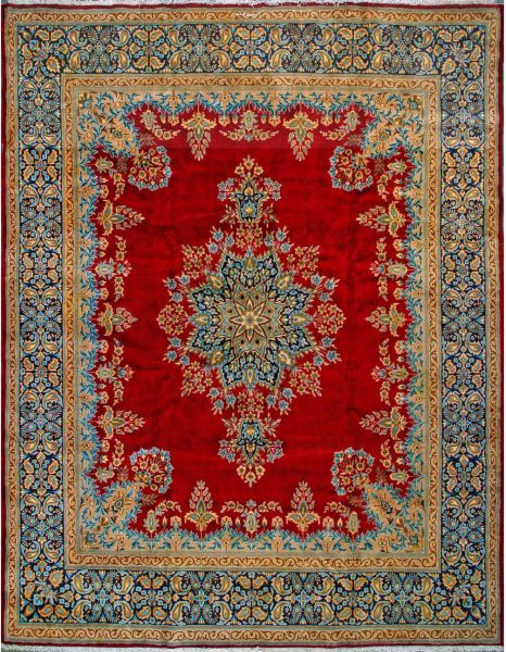 https://www.armanrugs.com/ | 9' 10" x 13' Red Hand Knotted Authentic Kerman Persian Rug