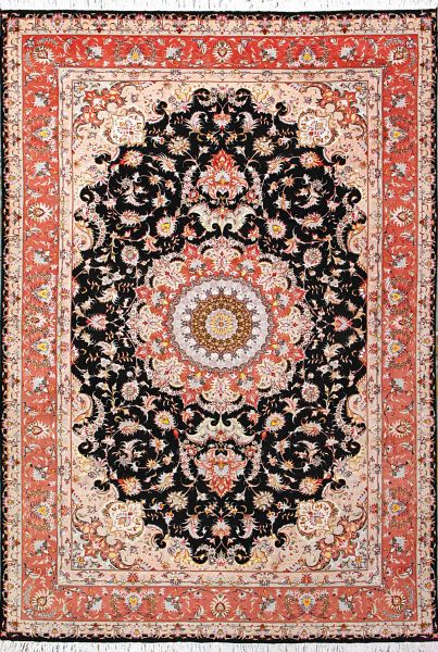 https://www.armanrugs.com/ | 6' 9" x 9' 10" Black Tabriz Hand Knotted Wool & Silk Authentic Persian Rug