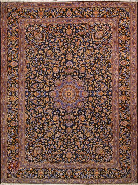 https://www.armanrugs.com/ | 10'  x 13' 9" Navy Blue Kashan Hand Knotted Wool Authentic Persian Rug