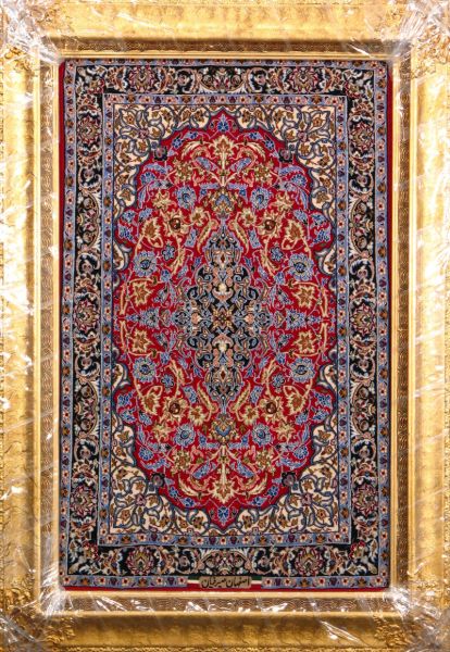 https://www.armanrugs.com/ | 2' 4" x 3' 7" Red Esfahan Hand Knotted Wool & Silk Authentic Persian Rug