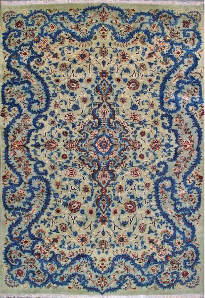 https://www.armanrugs.com/ | 8' 2" x 12' 0" Green Kashan Hand Knotted Wool Authentic Persian Rug