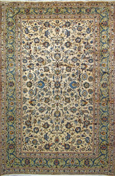 https://www.armanrugs.com/ | 8' 2" x 12' 4" Beige Kashan Hand Knotted Wool Authentic Persian Rug