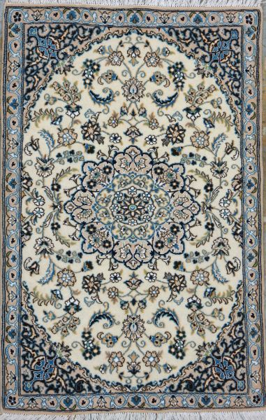 https://www.armanrugs.com/ | 2' 11" x 4' 5" Beige Nain Hand Knotted Wool & Silk Authentic Persian Rug