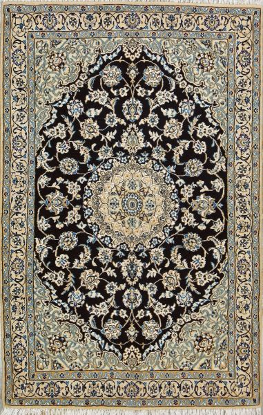 https://www.armanrugs.com/ | 3' 9" x 6' 0" Navy Blue Nain Hand Knotted Wool & Silk Authentic Persian Rug