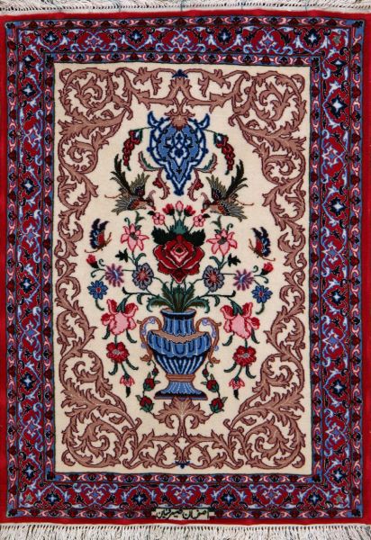 https://www.armanrugs.com/ | 2' 3" x 3' 2" Red Esfahan Hand Knotted Wool & Silk Authentic Persian Rug