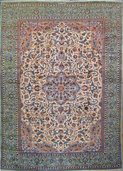 https://www.armanrugs.com/ | 10' 0" x 13' 5" Beige Isfahan Hand Knotted Wool Authentic Persian Rug