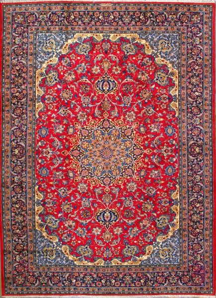 https://www.armanrugs.com/ | 9' 7" x 13' 0" Red Esfahan Hand Knotted Wool Authentic Persian Rug