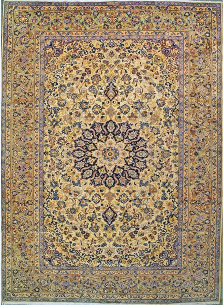 https://www.armanrugs.com/ | 9' 8" x 13' 7" Beige Isfahan Hand Knotted Wool Authentic Persian Rug