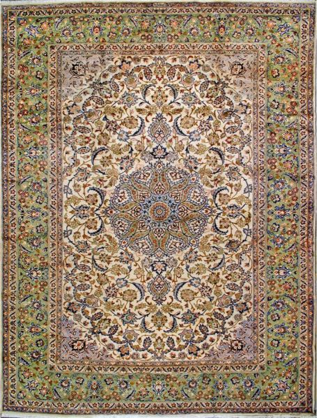 https://www.armanrugs.com/ | 9' 10" x 12' 10" Beige Isfahan Hand Knotted Wool Authentic Persian Rug