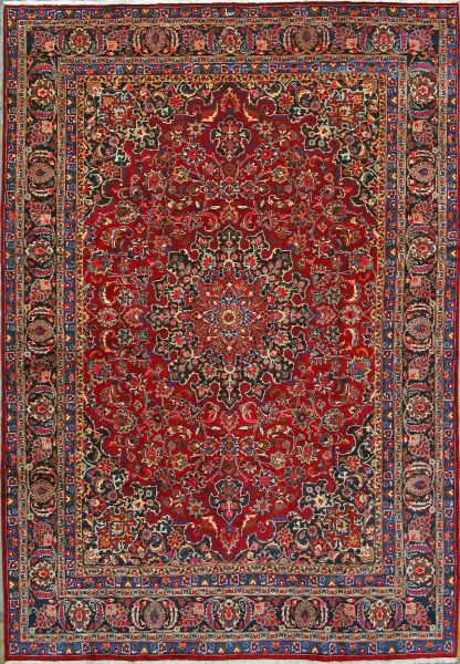 https://www.armanrugs.com/ | 8' 0" x 11' 7" Red Mashad Hand Knotted Wool Authentic Persian Rug