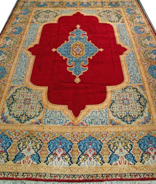 https://www.armanrugs.com/ | 11' 9" x 15' 11" Red Hand Knotted Authentic Kerman Persian Rug