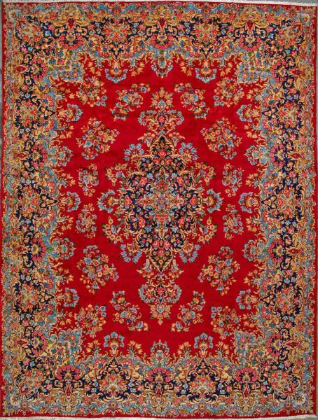 https://www.armanrugs.com/ | 9' 10" x 13' 4" Red Hand Knotted Authentic Kerman Persian Rug