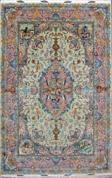 https://www.armanrugs.com/ | 6' 7" x 9' 10" Beige Tabriz Hand Knotted Wool & Silk Authentic Persian Rug