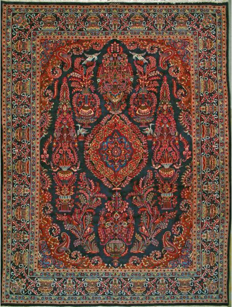 https://www.armanrugs.com/ | 9' 6" x 12' 10" Navy Blue kashmar Hand Knotted Wool Authentic Persian Rug