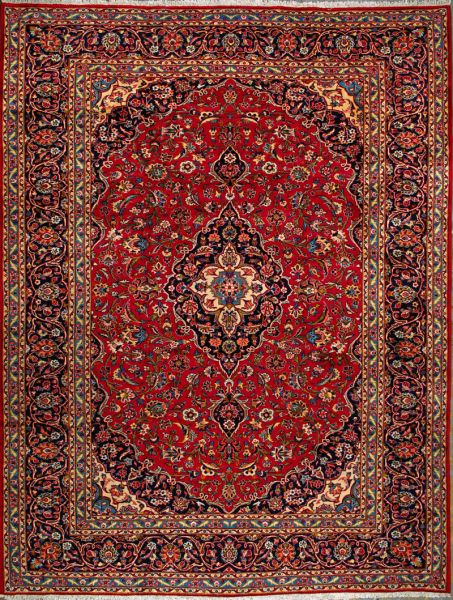 https://www.armanrugs.com/ | 9' 8" x 13' Red Kashan Hand Knotted Wool Authentic Persian Rug