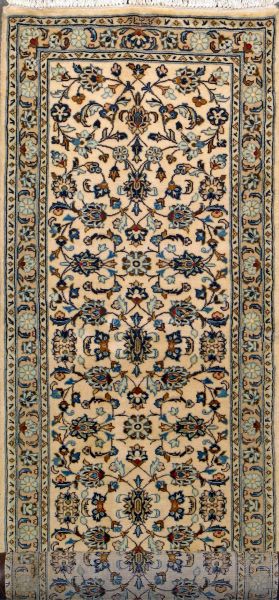 https://www.armanrugs.com/ | 2' 9" x 9' 6" Beige Kashan Hand Knotted Wool Authentic Runner Persian Rug