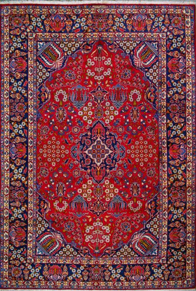 https://www.armanrugs.com/ | 9' 4" x 13' 9" Red Esfahan Hand Knotted Wool Authentic Persian Rug