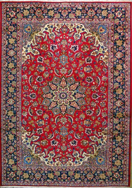 https://www.armanrugs.com/ | 8' 10" x 12' 6" Red Esfahan Hand Knotted Wool Authentic Persian Rug
