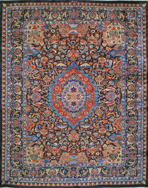 https://www.armanrugs.com/ | 10' 3" x 12' 8" Navy Blue kashmar Hand Knotted Wool Authentic Persian Rug
