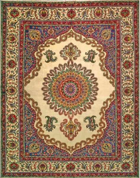 https://www.armanrugs.com/ | 10' 2" x 13' 1" Beige Tabriz Hand Knotted Wool Authentic Persian Rug