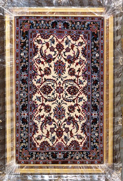 https://www.armanrugs.com/ | 2' 4" x 3' 10" Beige Esfahan Hand Knotted Wool & Silk Authentic Persian Rug