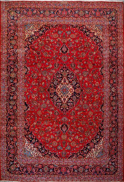 https://www.armanrugs.com/ | 9' 10" x 14' 5" Red Kashan Hand Knotted Wool Authentic Persian Rug